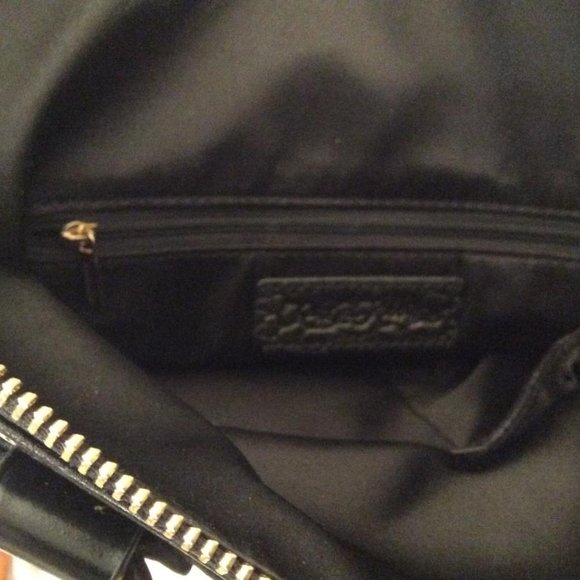 Kathryn Robbins NWOT black leather & metallic gold hand or shoulder bag - Picture 12 of 13